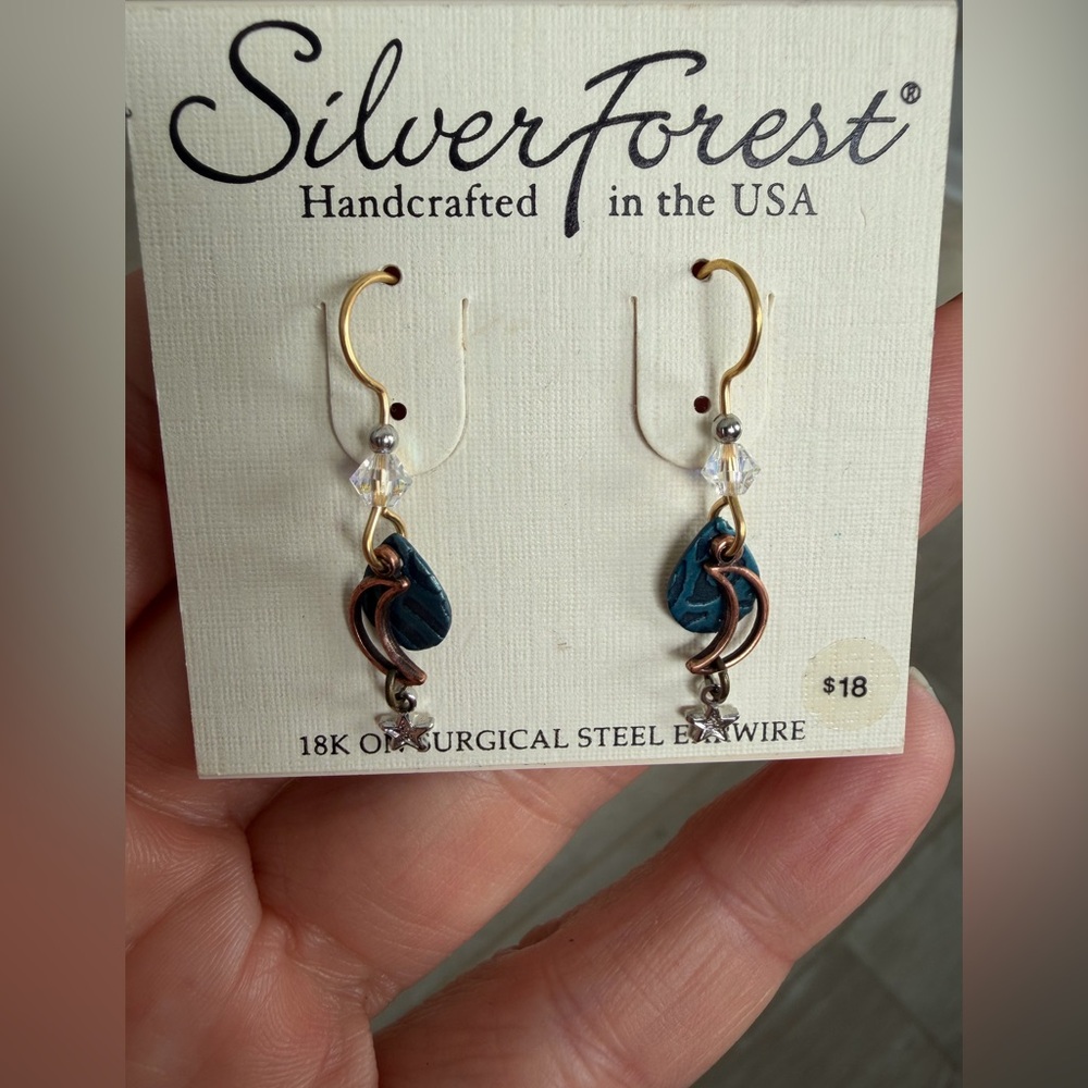 Silver Forest Gold and Dark Blue Earrings